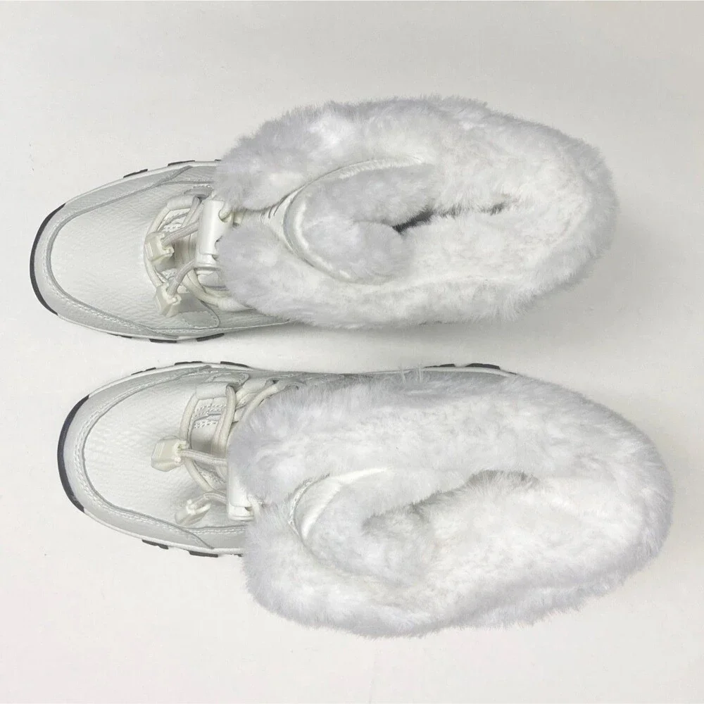 Hobibear Kids' Quilted Snow Boots Faux Fur Lined EU 36 US 4 White Silver Lace-up